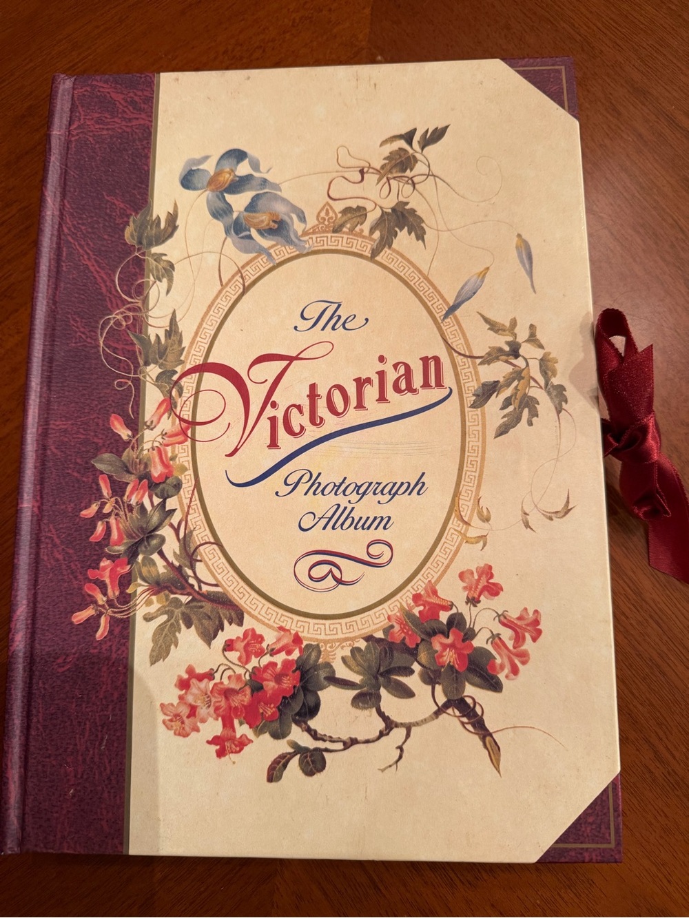 1995 The Victorian Photograph Album - Cream & Burgundy Floral Cover 11 .5”x 8.5”